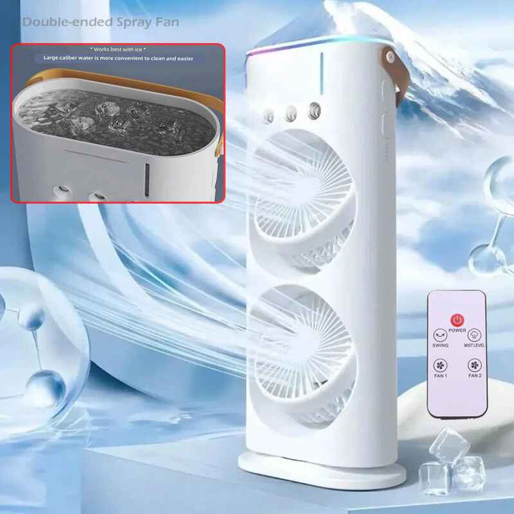 پنکه مه پاش رومیزی دو فن مدل چرخشی شارژی کنترل دار (اصلی)