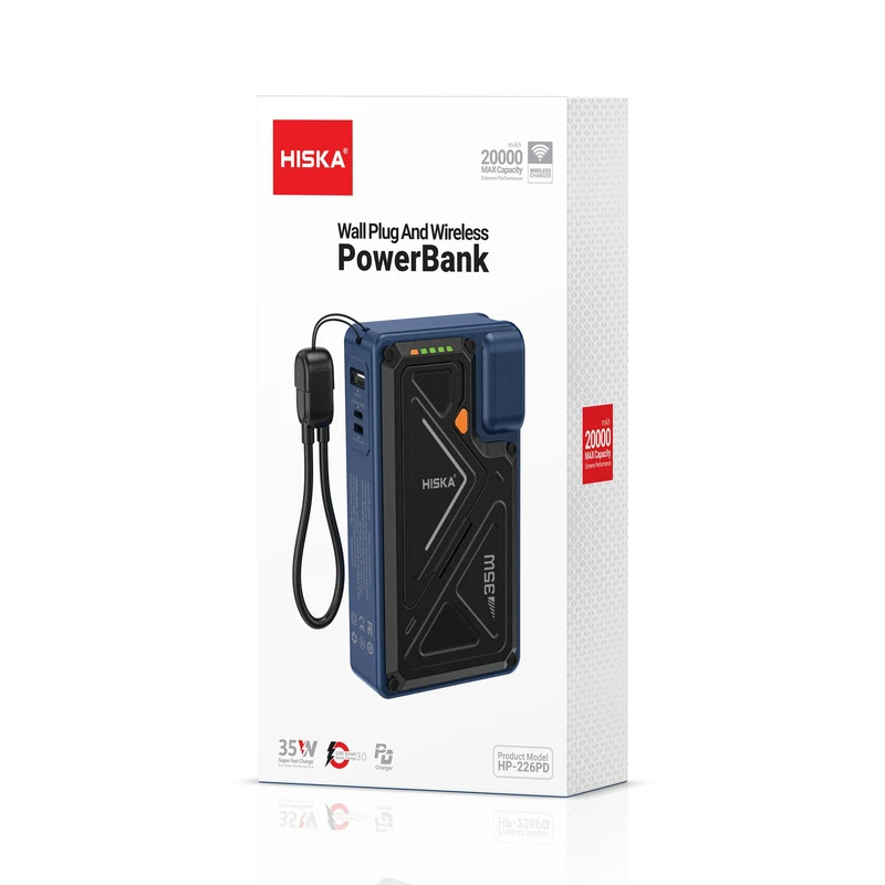 پاوربانک 35 وات هیسکا مدل HP-226PD ظرفیت 20000 میلی آمپر ساعت به همراه کابل متصل USB-C