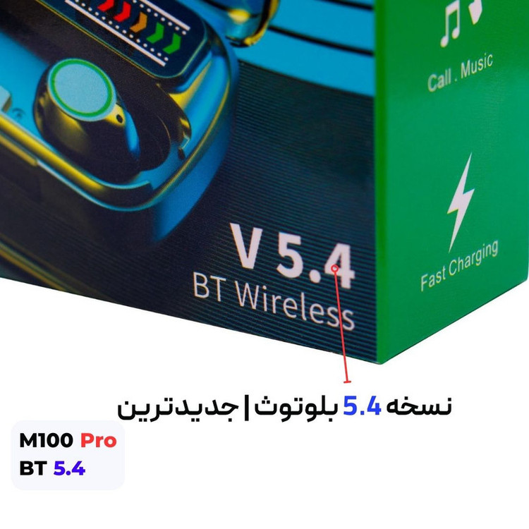هدفون بلوتوثی مدل M100 PRO با نویز کنسلینگ فعال (ANC)، درگاه شارژ USB Type-C، دارای نشانگر LED، مقاوم در برابر رطوبت و عرق